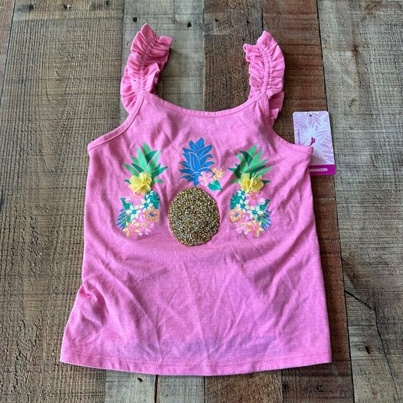 Tommy Bahama Pink Girls Pineapple Tank Top Ruffle Sleeves NWT S 5/6 - Picture 1 of 7